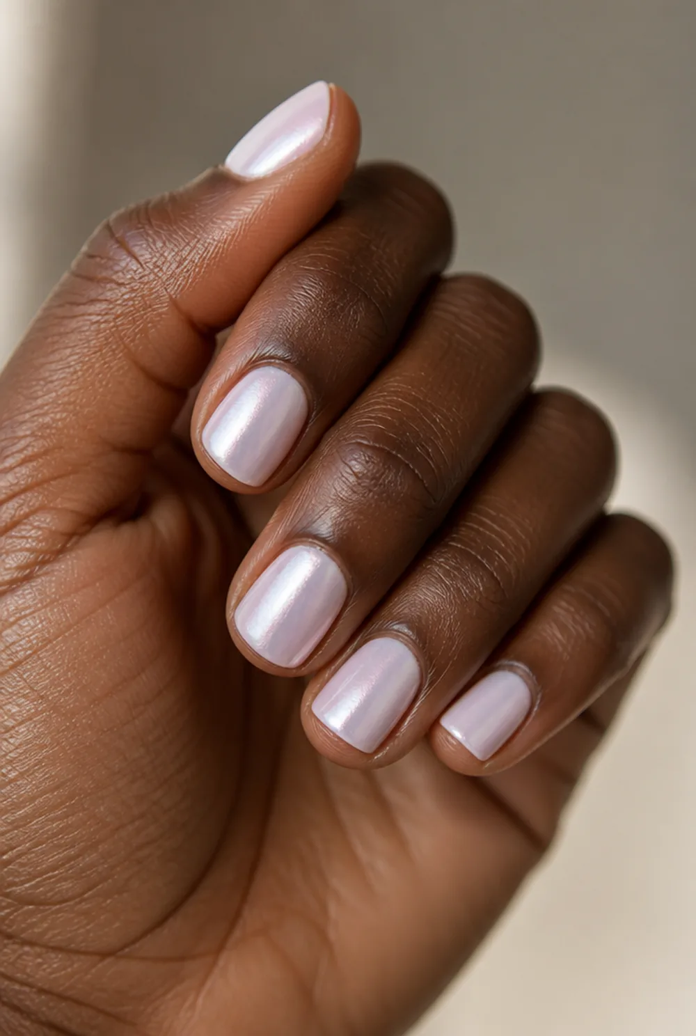 pearl glaze nail art on deep brown skin