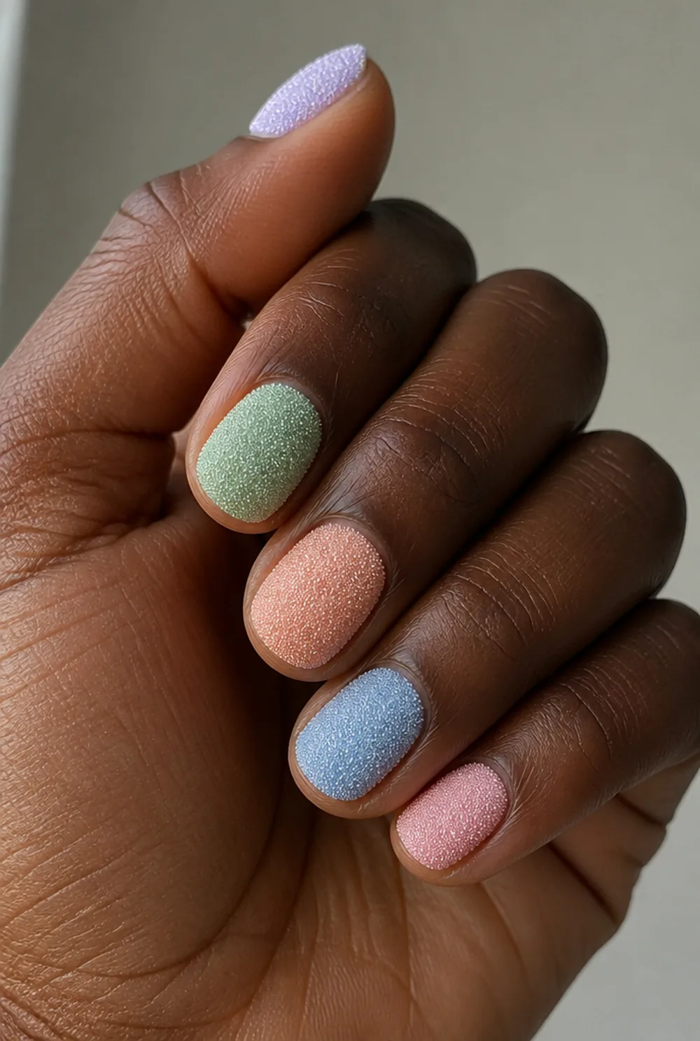 frosted sugar nail art on deep brown skin
