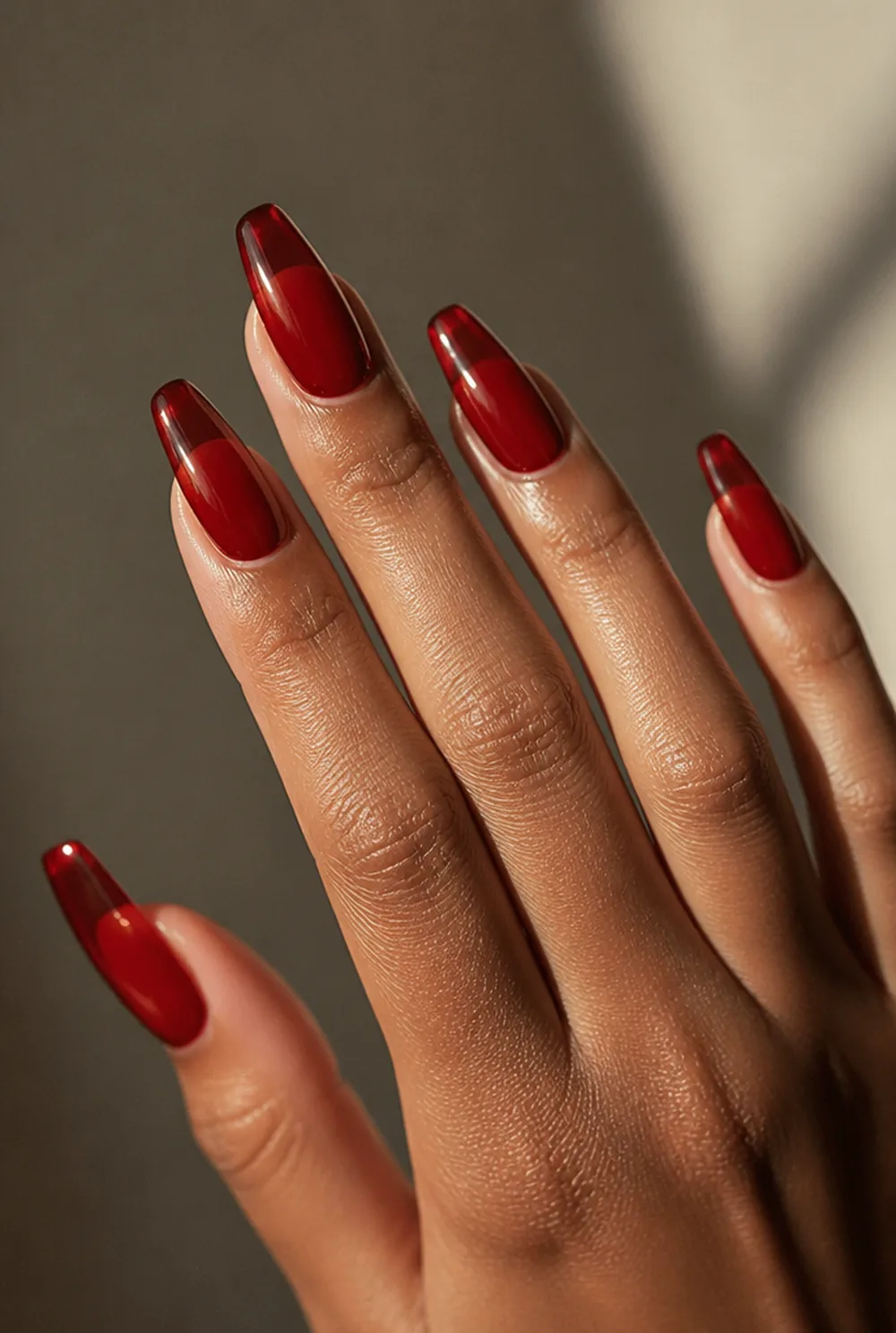 jelly glass nail art on olive skin, long length