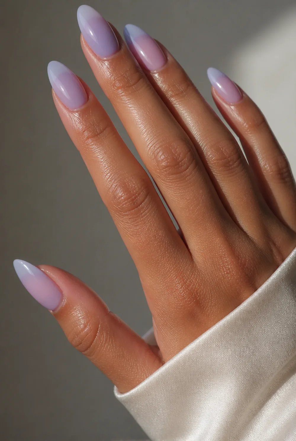 lavender milk bath nail art on olive skin long length - PolishedAndPrettyNails.com lavender milk bath nail art on olive skin, long length