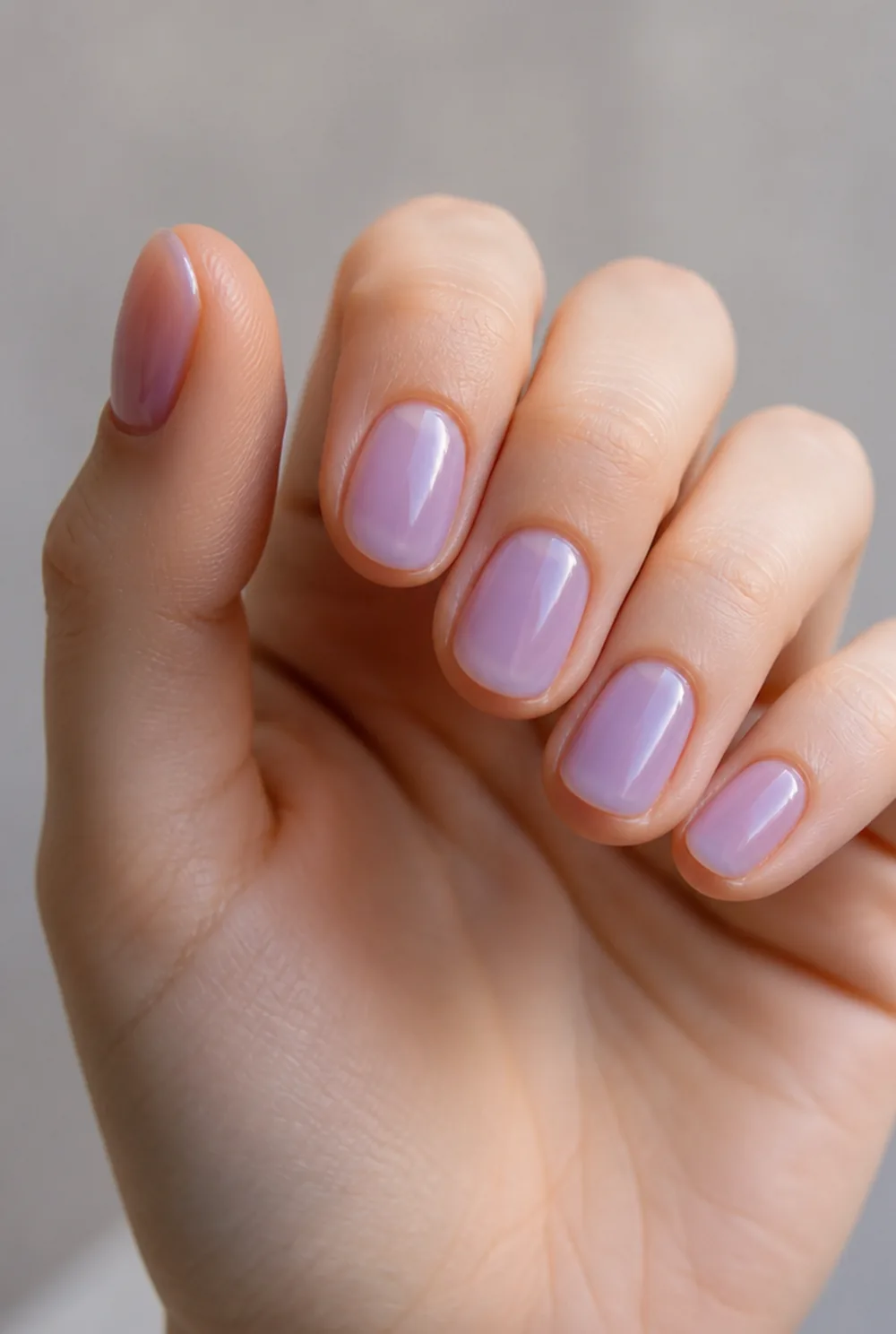lavender milk bath nail art on fair skin short length - PolishedAndPrettyNails.com lavender milk bath nail art on fair skin, short length