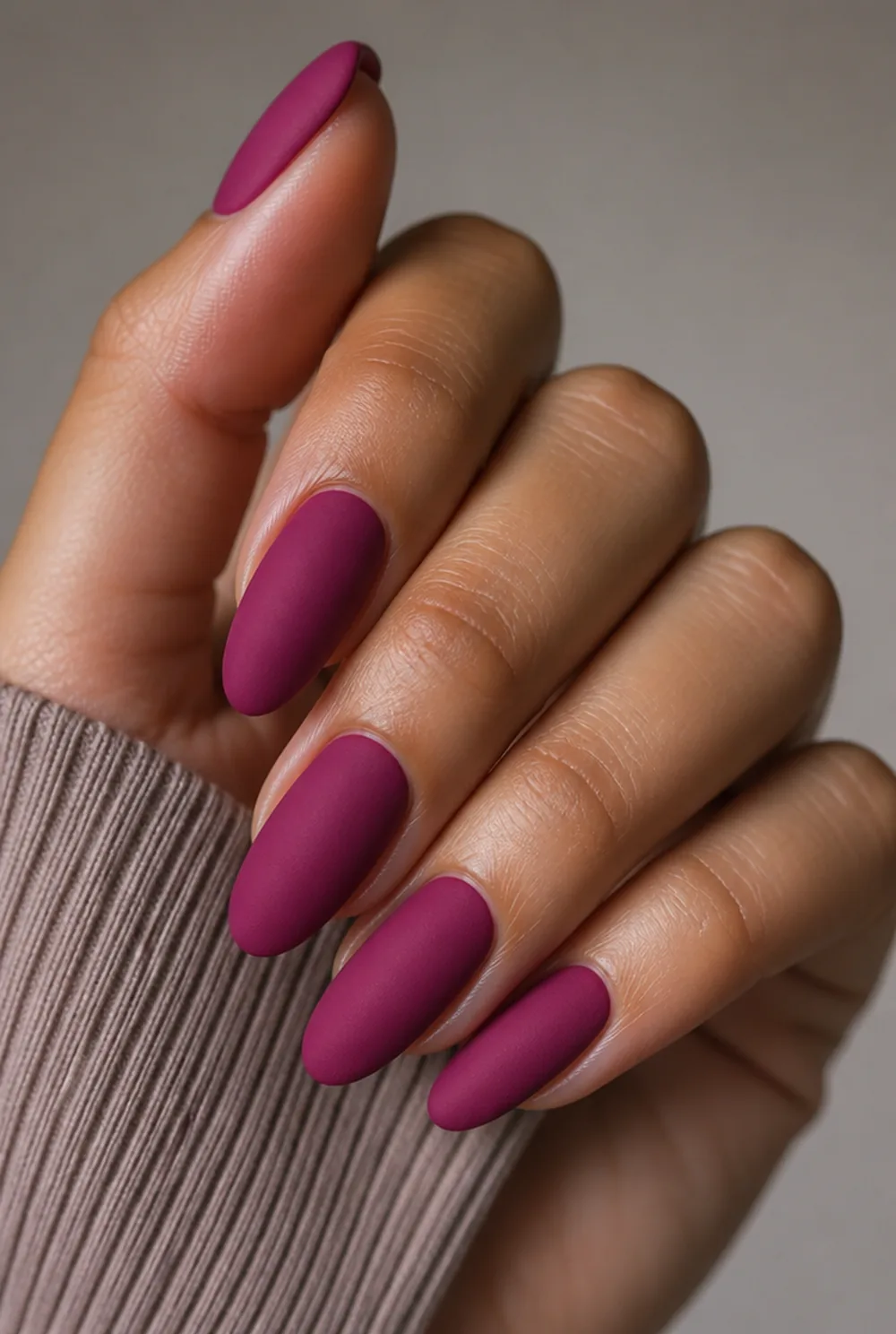 dark orchid matte nail art on olive skin long length - PolishedAndPrettyNails.com dark orchid matte nail art on olive skin, long length