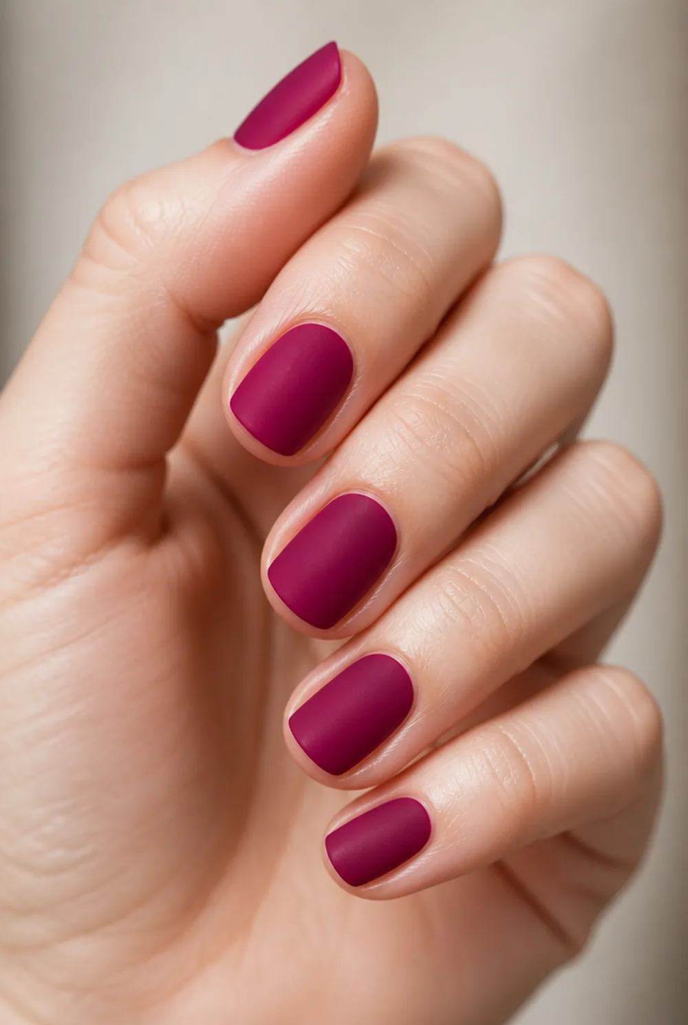 dark orchid matte nail art on fair skin short length - PolishedAndPrettyNails.com dark orchid matte nail art on fair skin, short length