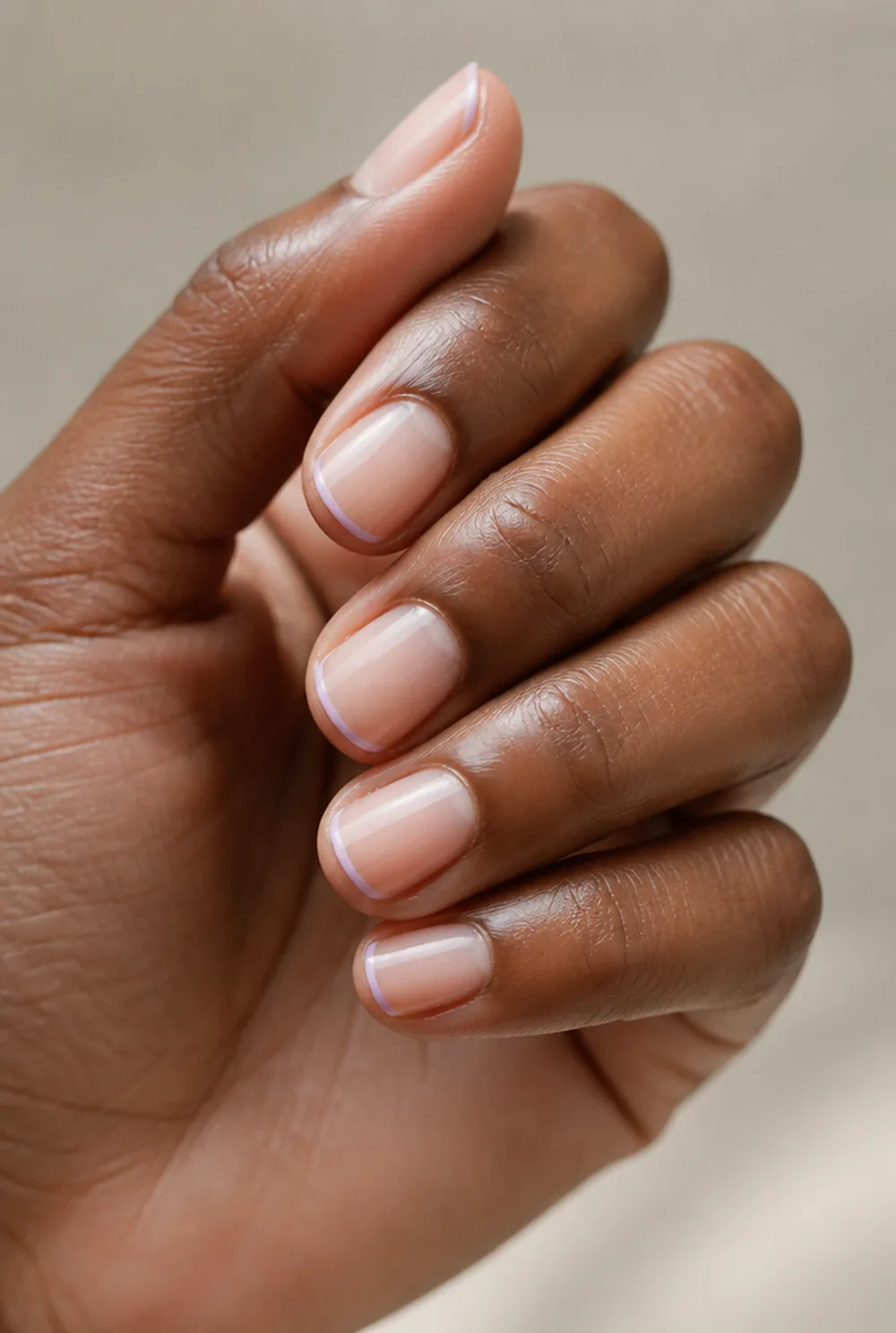 lilac micro french nail art on deep brown skin - PolishedAndPrettyNails.com lilac micro french nail art on deep brown skin