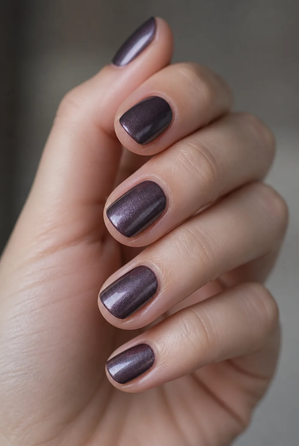 smoky amethyst nail art on fair skin short length - PolishedAndPrettyNails.com smoky amethyst nail art on fair skin, short length