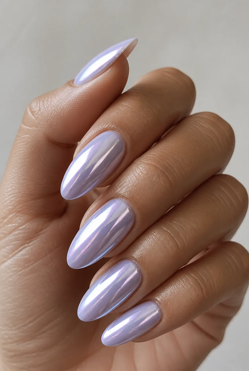 lilac chrome nail art on olive skin long length - PolishedAndPrettyNails.com lilac chrome nail art on olive skin, long length
