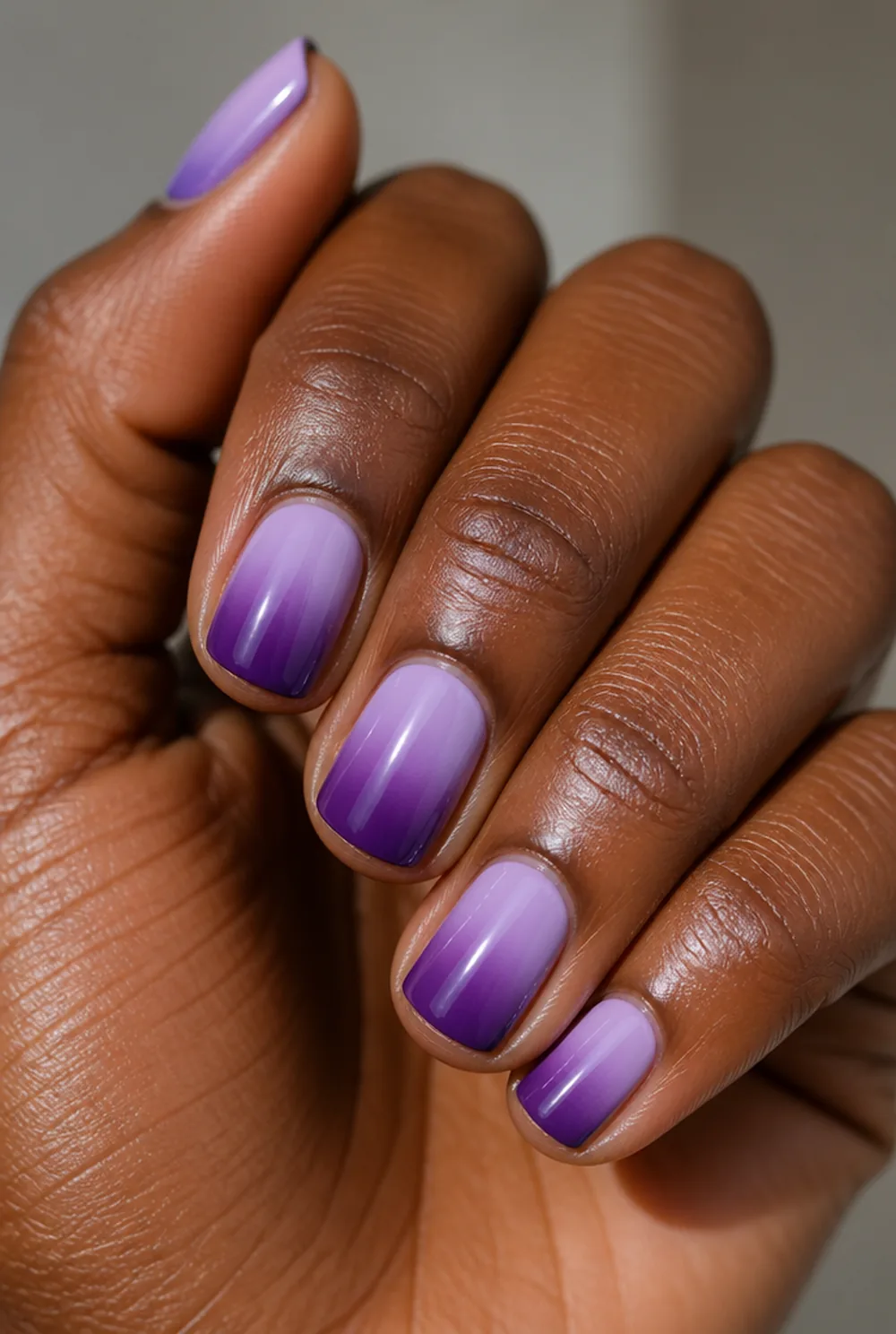 purple ombre nail art on deep brown skin - PolishedAndPrettyNails.com purple ombre nail art on deep brown skin