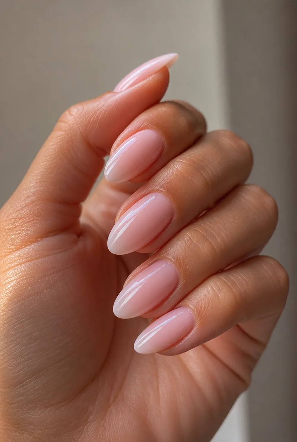 milky pink nail art on olive skin long length - PolishedAndPrettyNails.com milky pink nail art on olive skin, long length