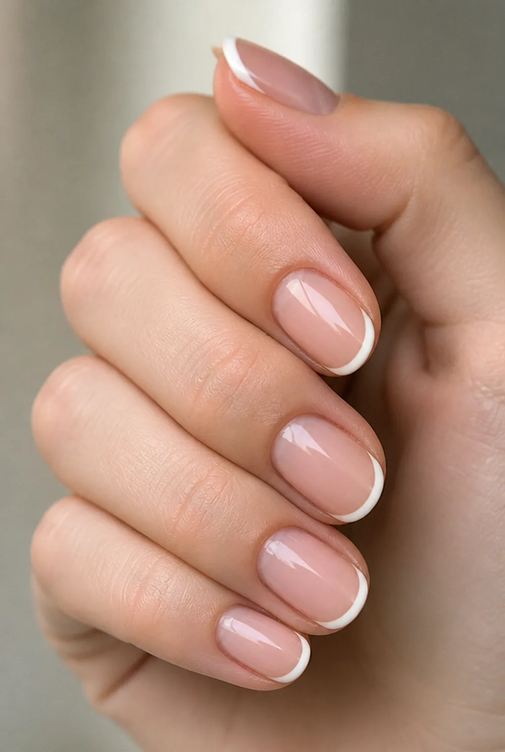 micro french nail art on fair skin short length - PolishedAndPrettyNails.com micro french nail art on fair skin, short length