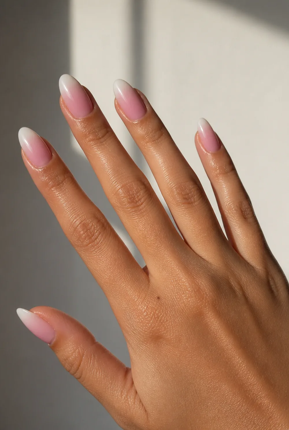 soft ombre nail art on olive skin long length - PolishedAndPrettyNails.com soft ombre nail art on olive skin, long length