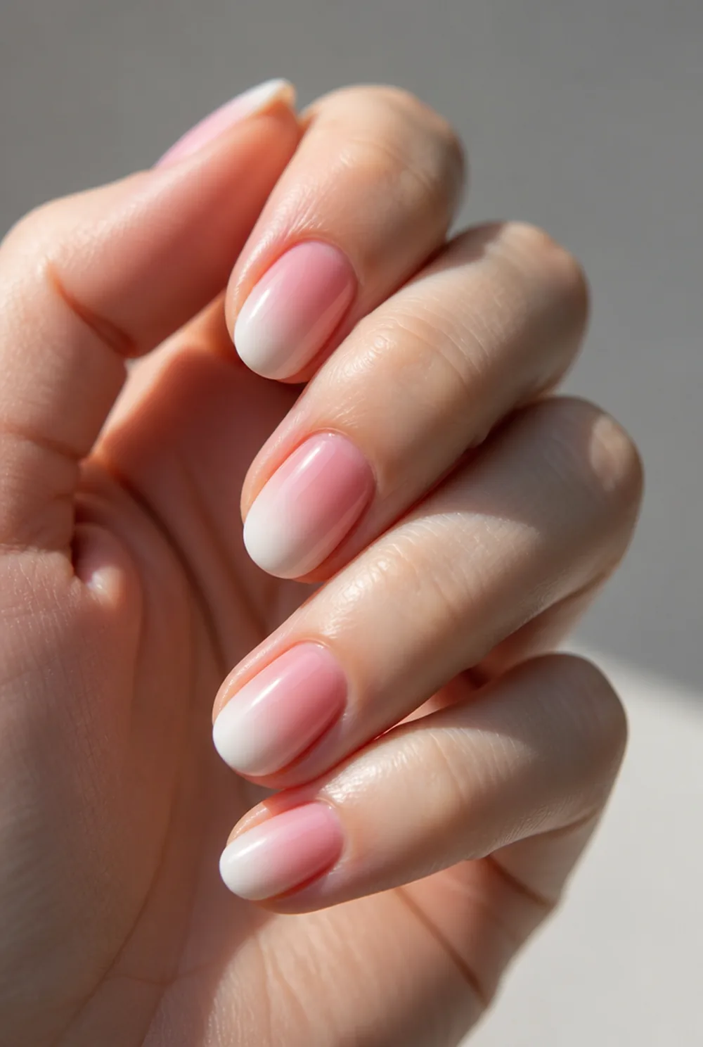 soft ombre nail art on fair skin short length - PolishedAndPrettyNails.com soft ombre nail art on fair skin, short length