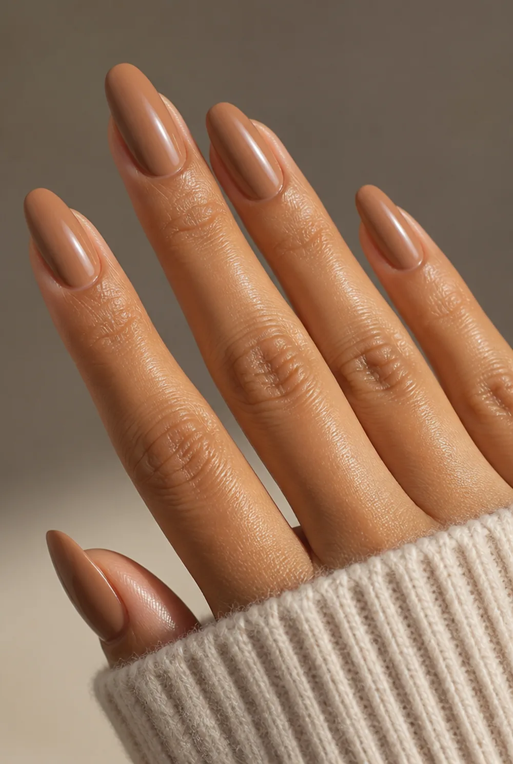 caramel latte nude nail art on olive skin long length - PolishedAndPrettyNails.com caramel latte nude nail art on olive skin, long length