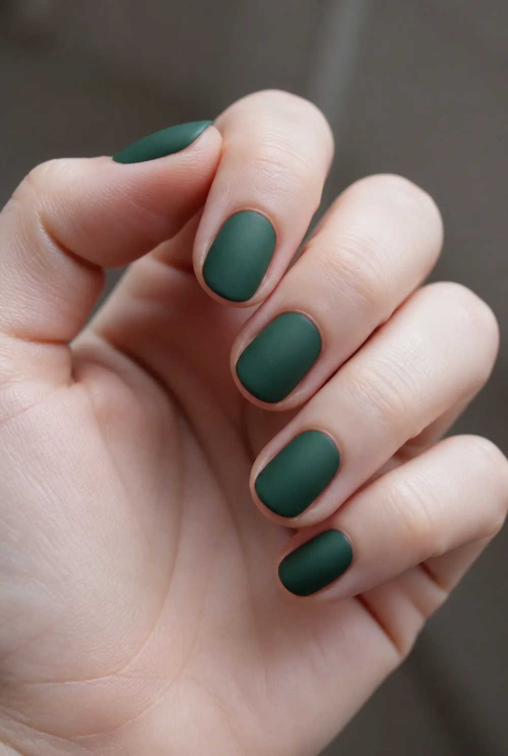 forest green matte nail art on fair skin short length - PolishedAndPrettyNails.com forest green matte nail art on fair skin, short length
