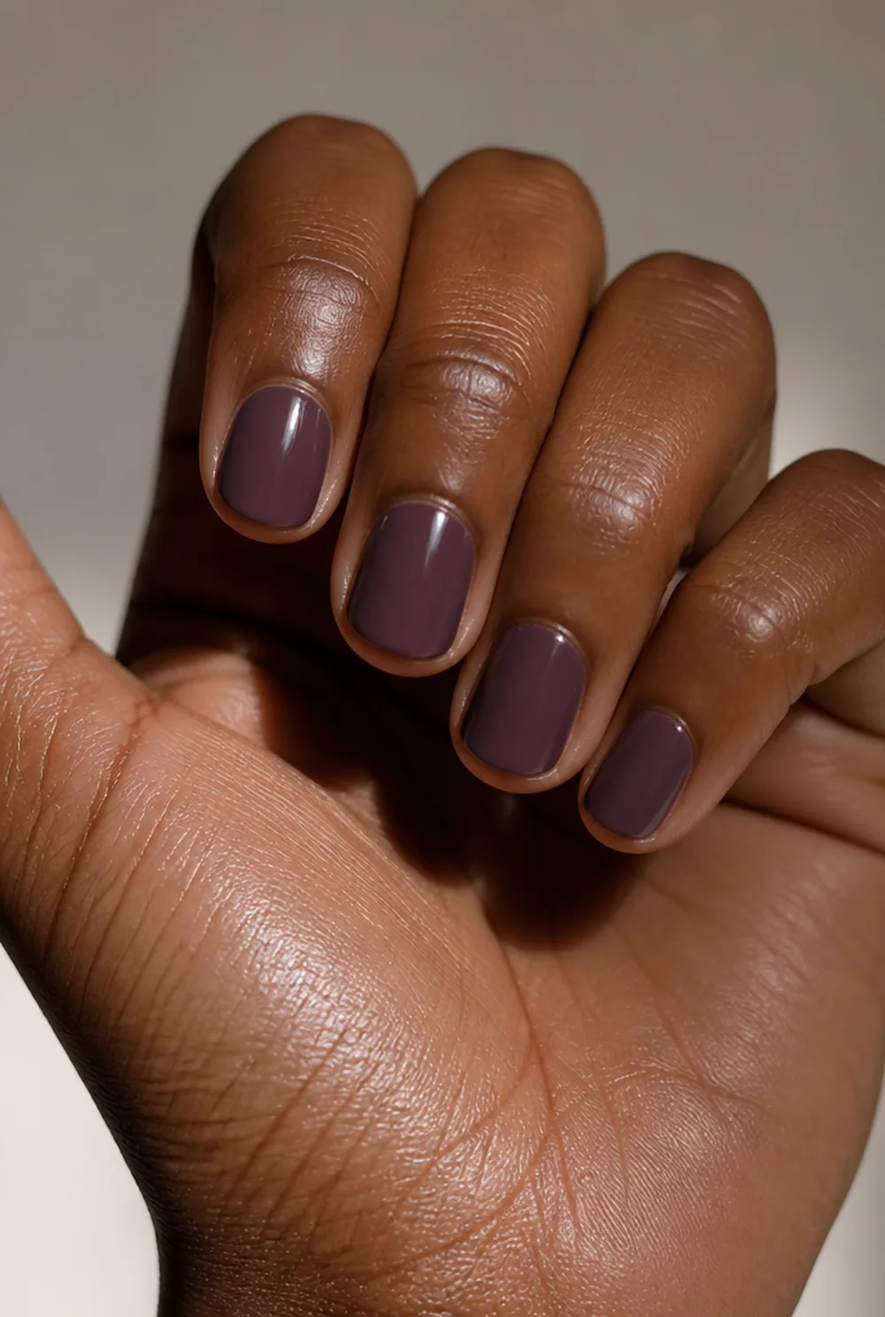 fig purple creme nail art on deep brown skin - PolishedAndPrettyNails.com fig purple creme nail art on deep brown skin
