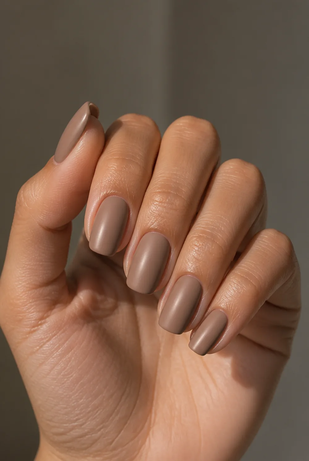 sweater taupe satin nail art on olive skin long length - PolishedAndPrettyNails.com sweater taupe satin nail art on olive skin, long length