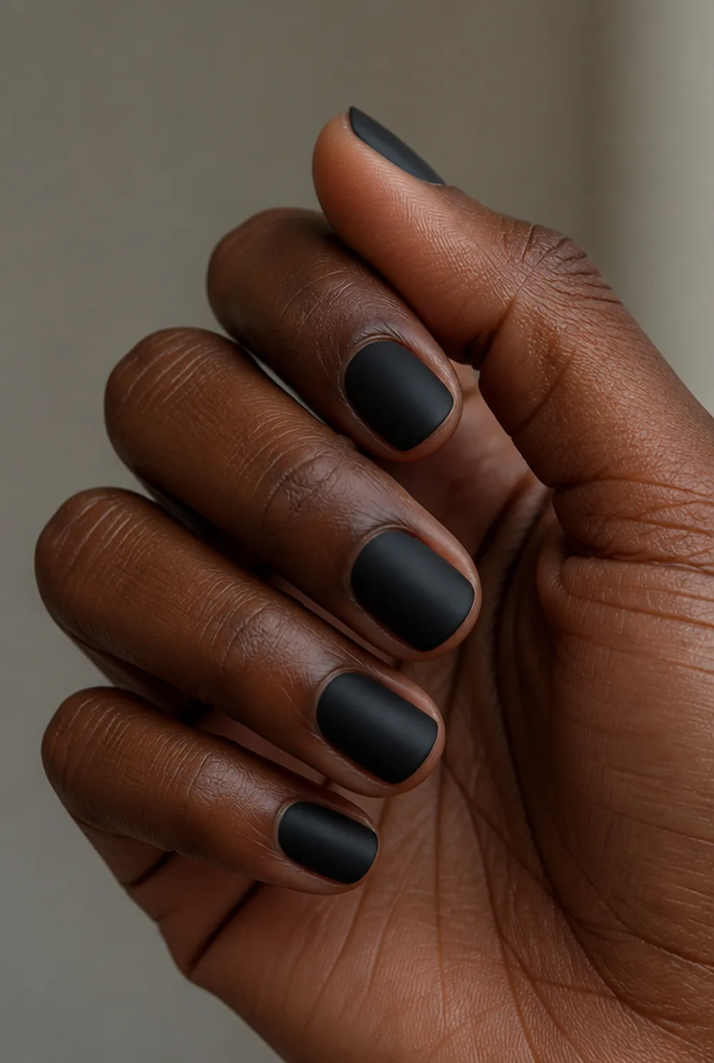 black coffee matte nail art on deep brown skin - PolishedAndPrettyNails.com black coffee matte nail art on deep brown skin