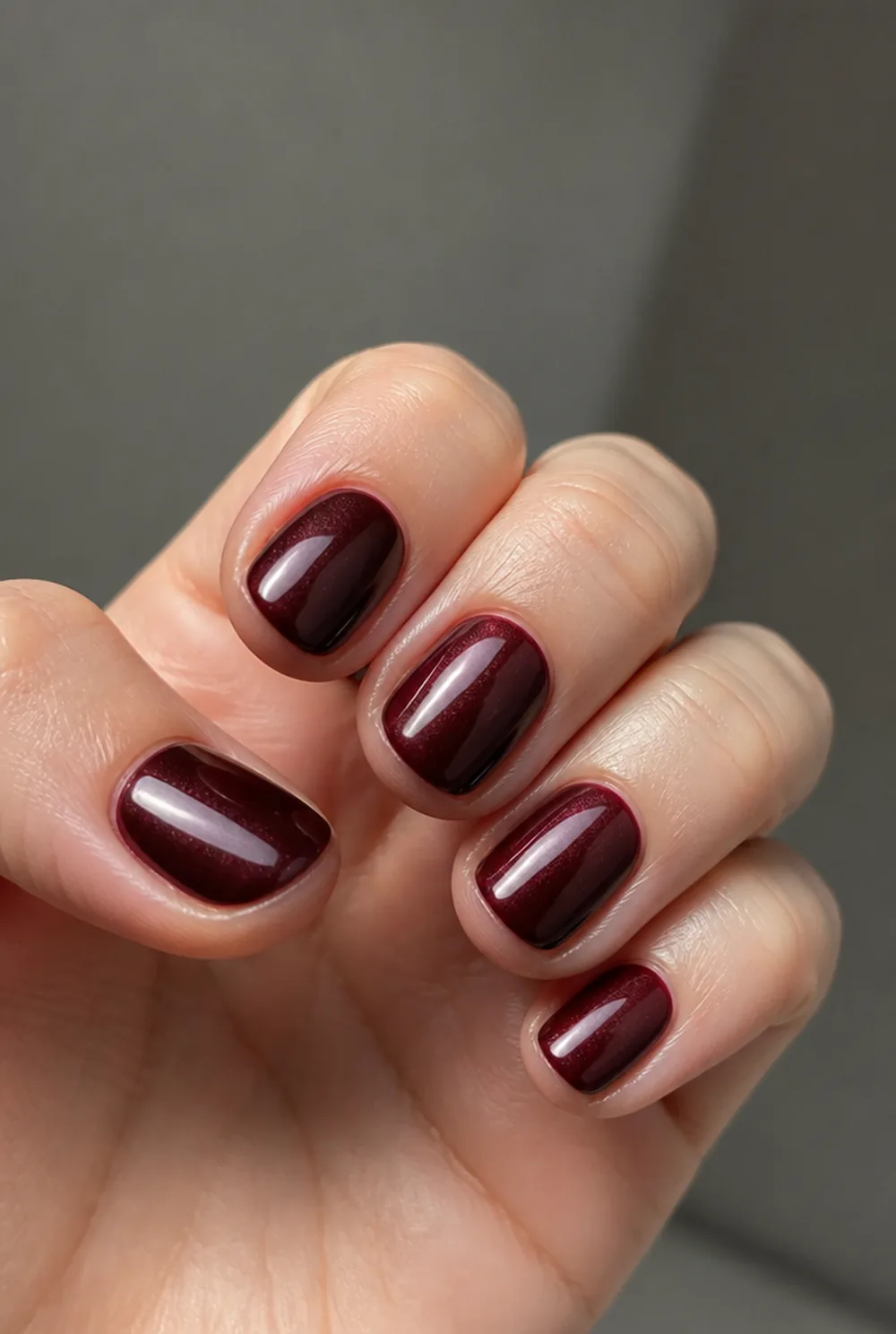 cherry cola glaze nail art on fair skin short length - PolishedAndPrettyNails.com cherry cola glaze nail art on fair skin, short length