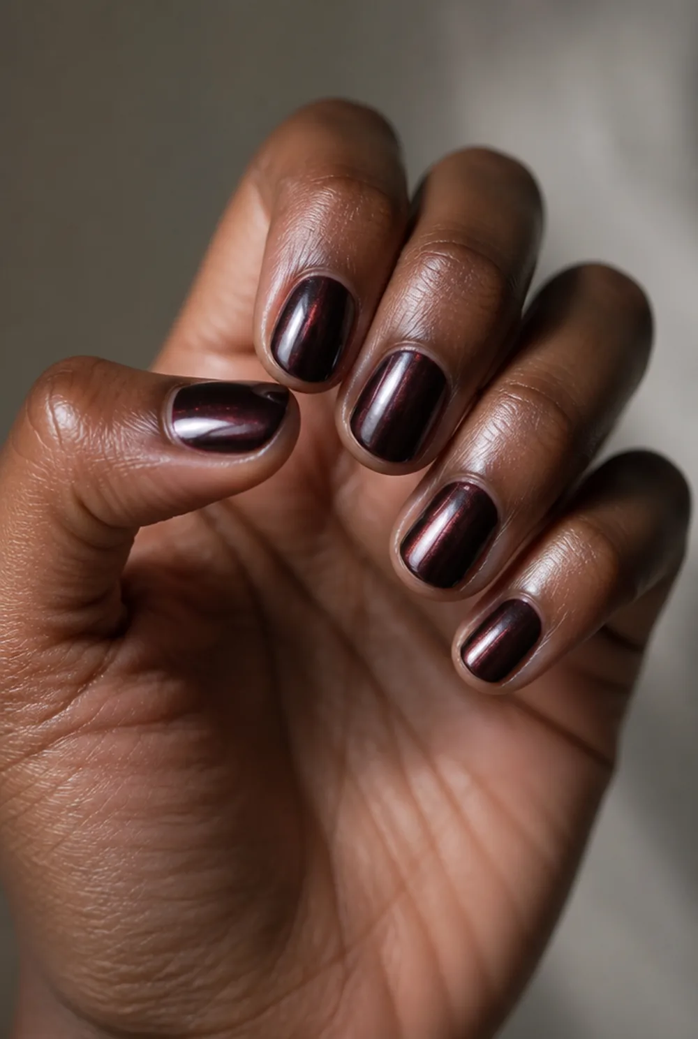 cherry cola glaze nail art on deep brown skin - PolishedAndPrettyNails.com cherry cola glaze nail art on deep brown skin