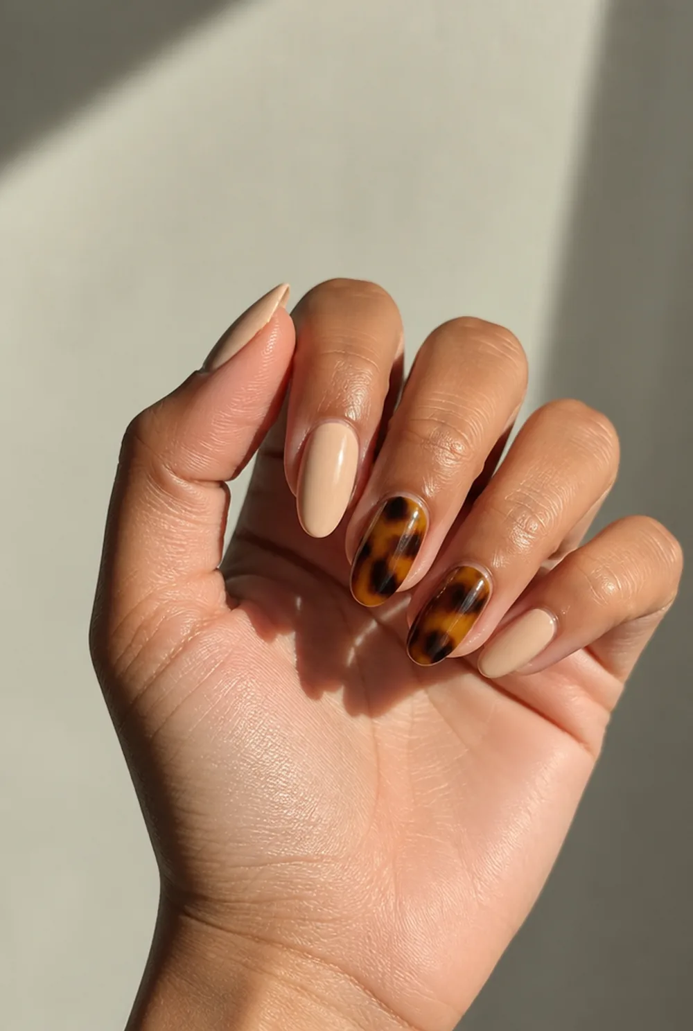 tiny tortoise accents nail art on olive skin long length - PolishedAndPrettyNails.com tiny tortoise accents nail art on olive skin, long length