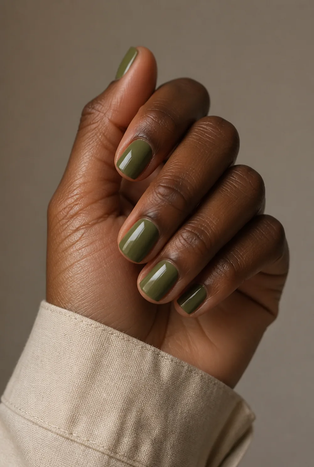 olive creme nail art on deep brown skin - PolishedAndPrettyNails.com olive creme nail art on deep brown skin