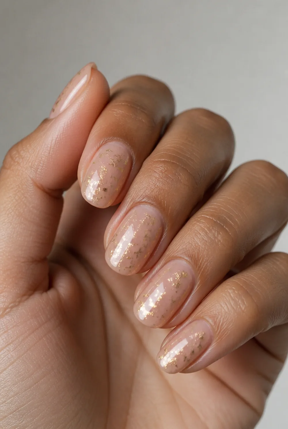 gold fleck minimalism nail art on olive skin long length - PolishedAndPrettyNails.com gold fleck minimalism nail art on olive skin, long length