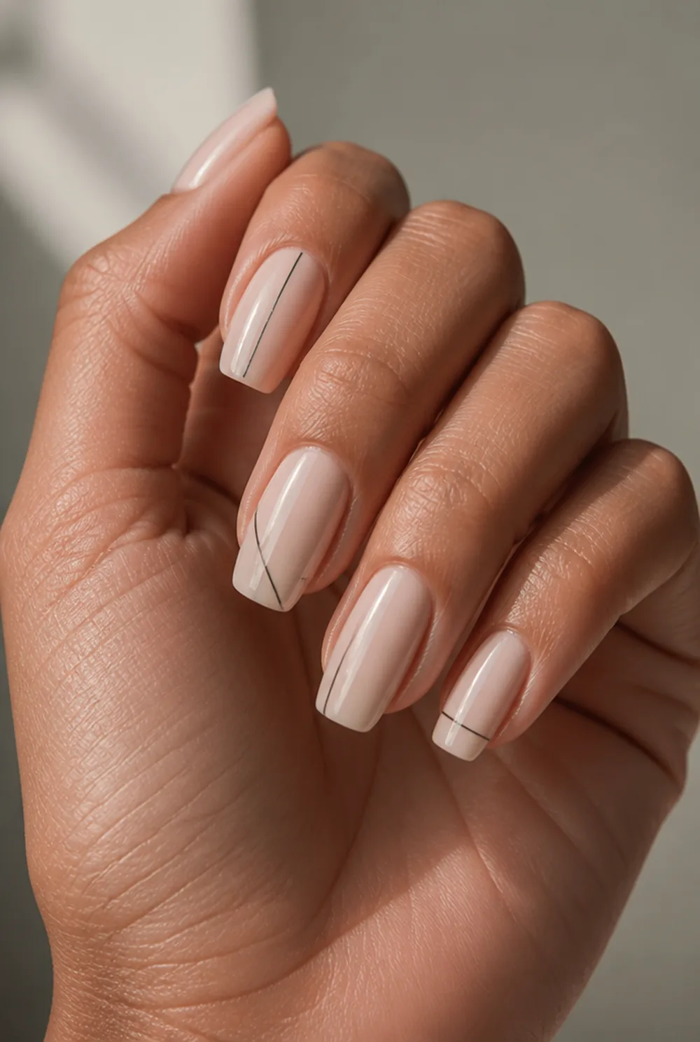 minimalist line art nail art on olive skin, long length