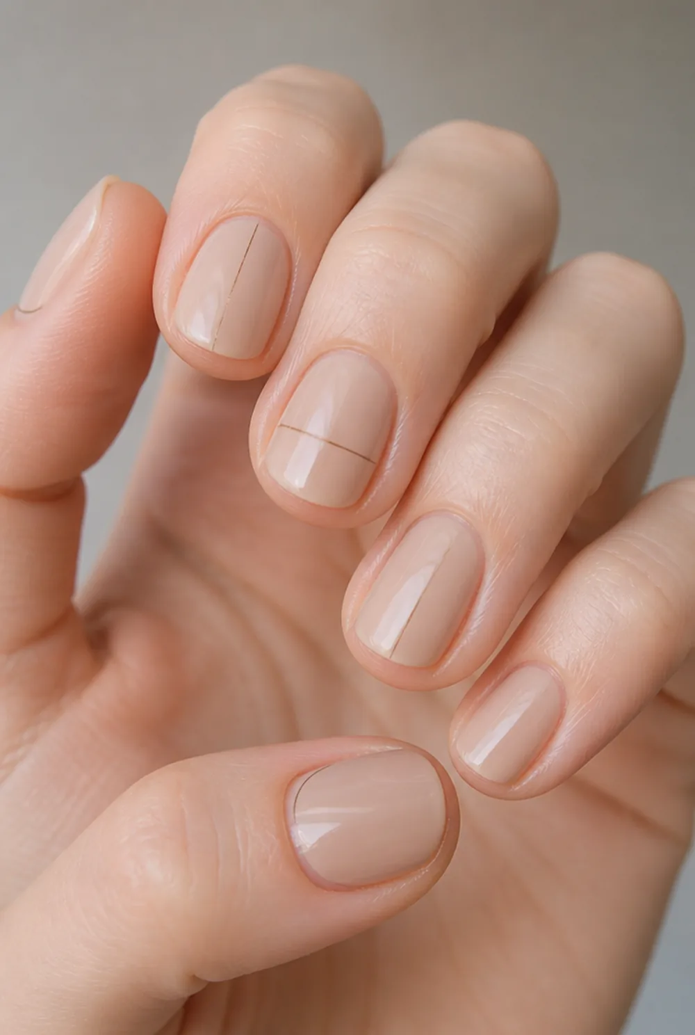 minimalist line art nail art on fair skin, short length