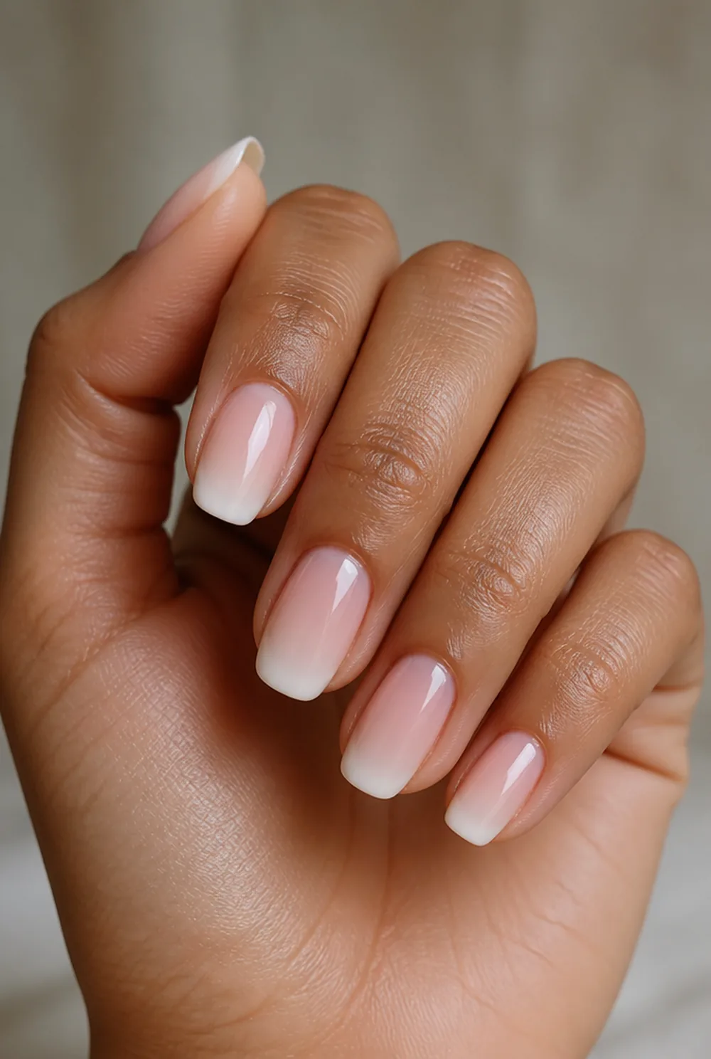 baby boomer ombre nail art on olive skin, long length