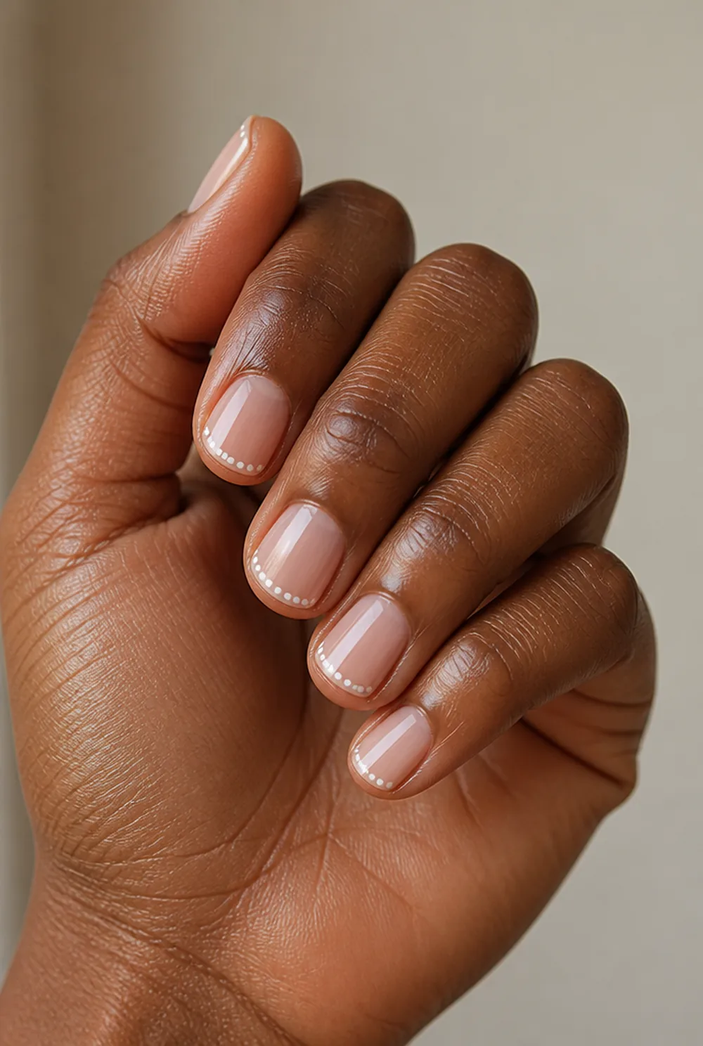 micro dots nail art on deep brown skin
