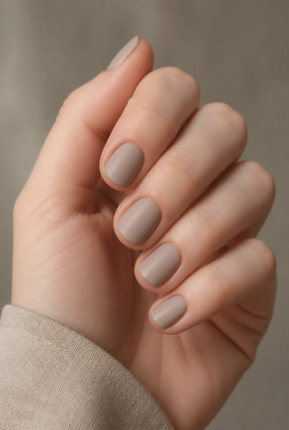 matte neutral nail art on fair skin, short length