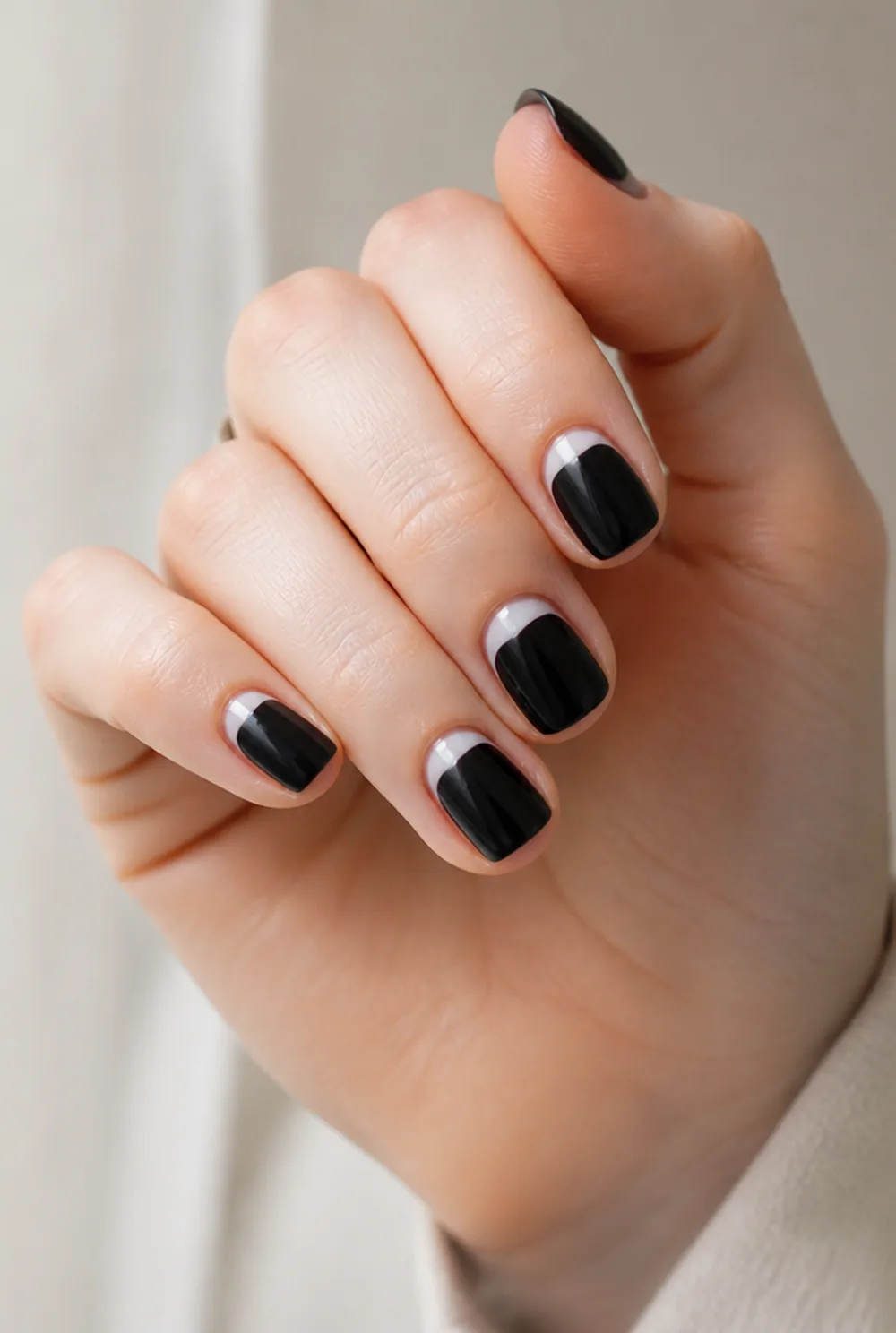 rising moon half-circles nail art on fair skin short length - PolishedAndPrettyNails.com rising moon half-circles nail art on fair skin, short length