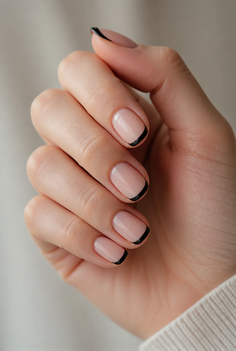 black tips only nail art on fair skin short length - PolishedAndPrettyNails.com black tips only nail art on fair skin, short length