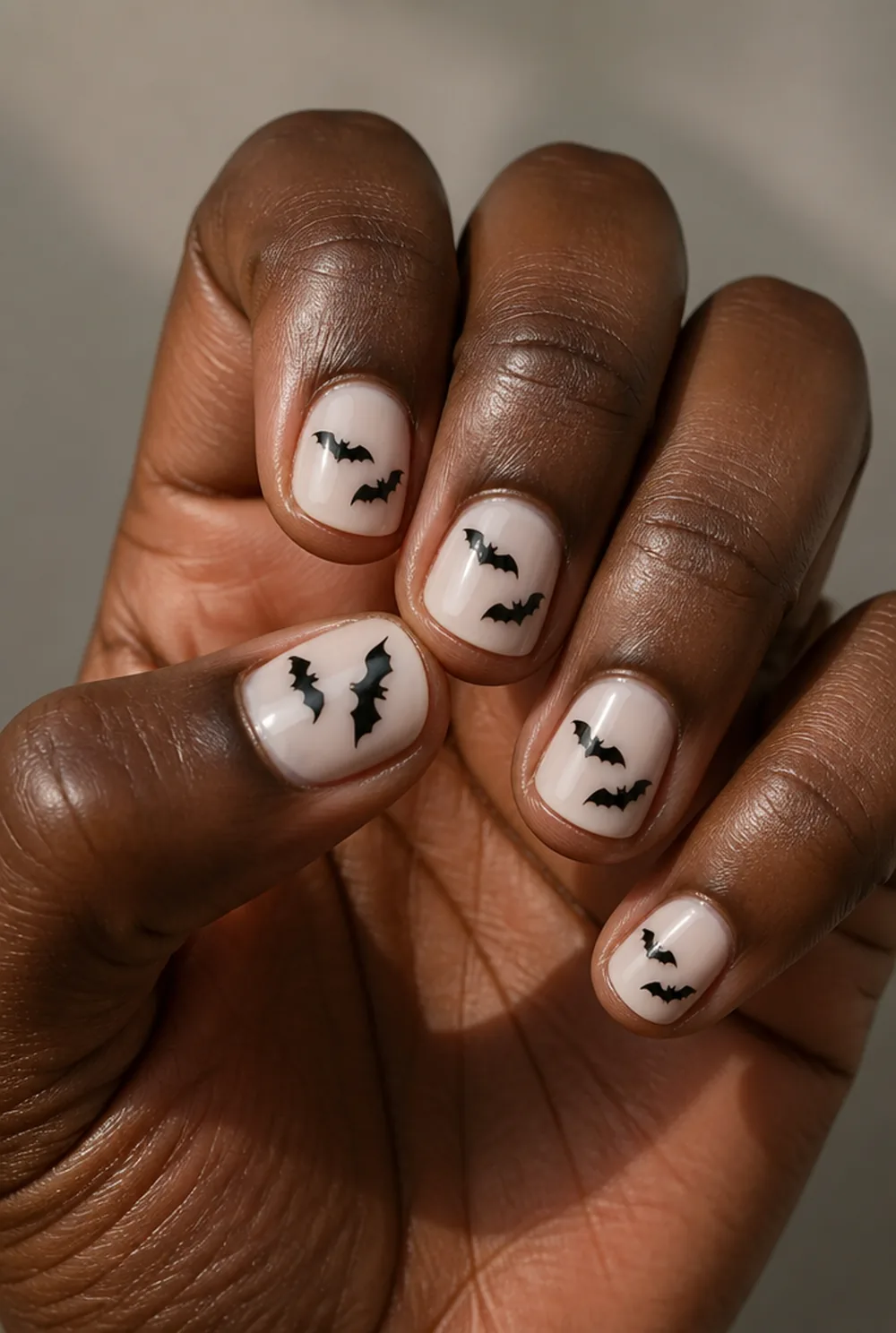 bat sticker art nail art on deep brown skin - PolishedAndPrettyNails.com bat sticker art nail art on deep brown skin