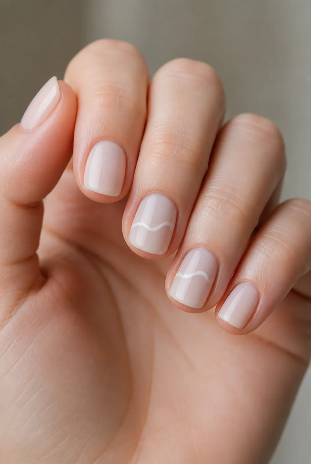 freehand squiggle nail art on fair skin, short length