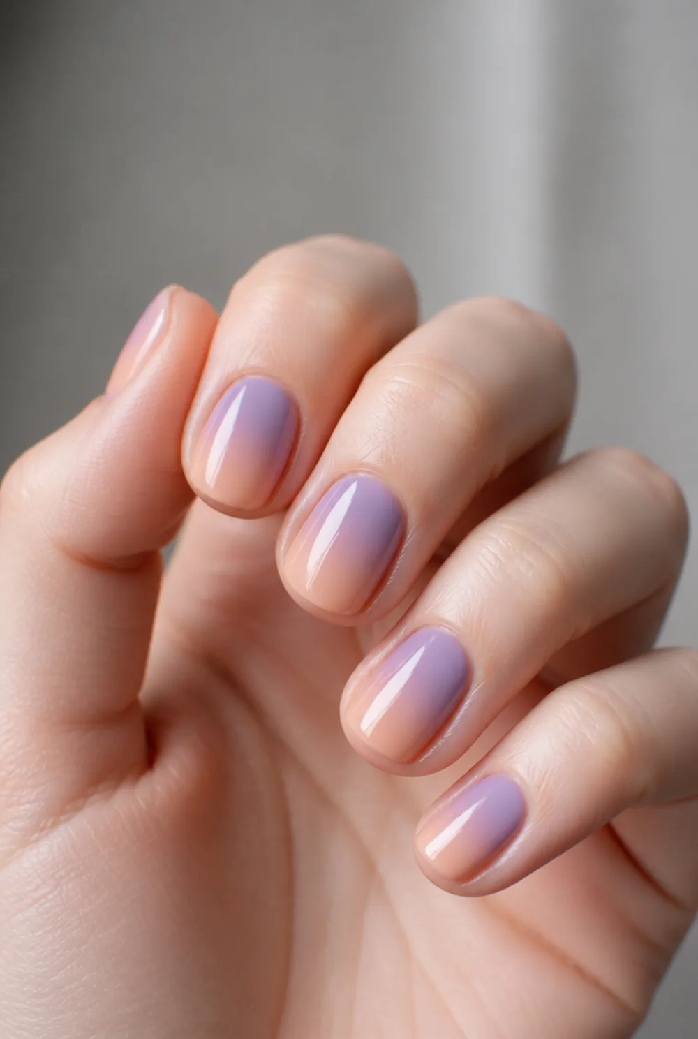 sponge ombre nail art on fair skin, short length