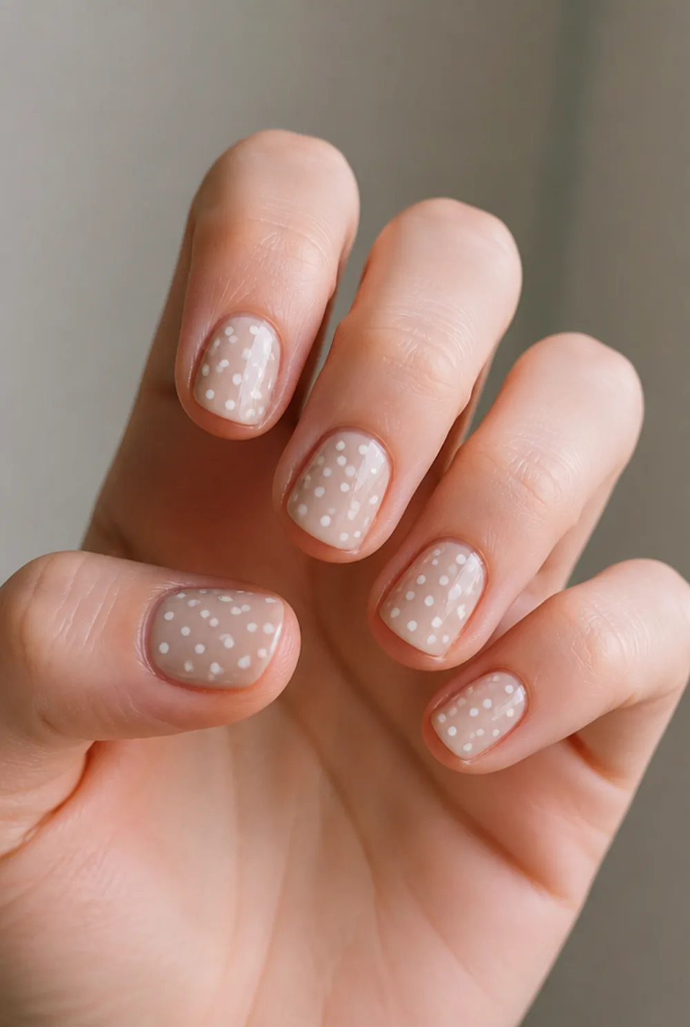 bobby pin polka dots nail art on fair skin, short length