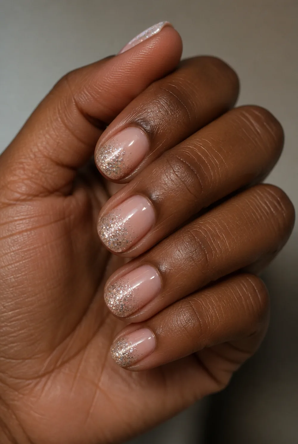 glitter gradient tip nail art on deep brown skin