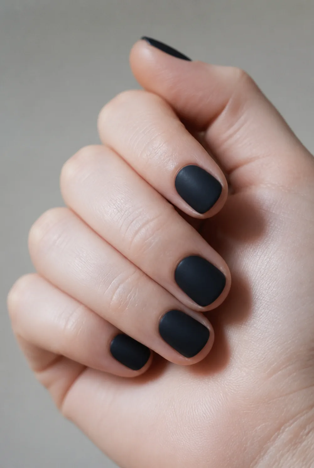 matte top coat transformation nail art on fair skin, short length