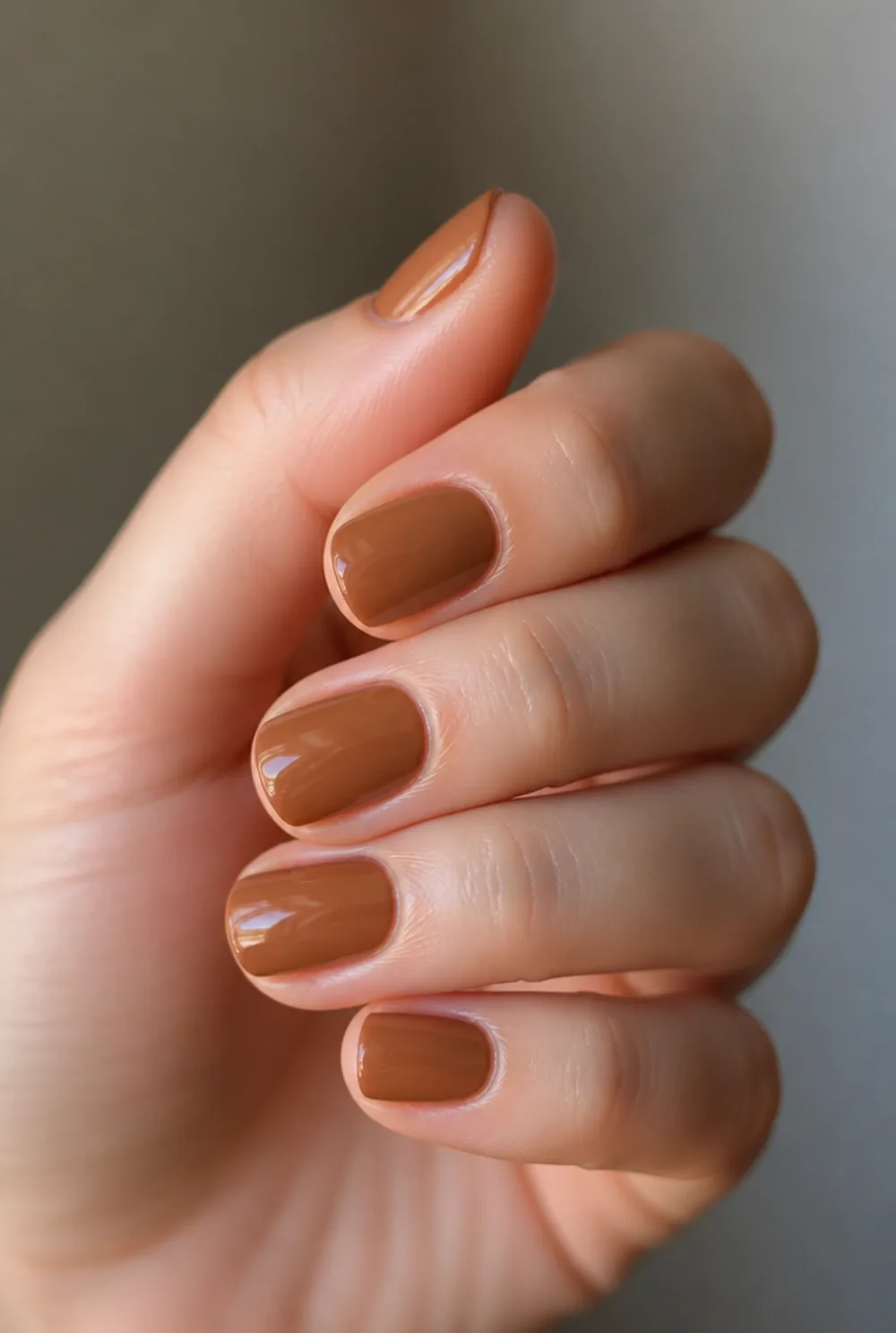 roasted caramel nail art on fair skin short length - PolishedAndPrettyNails.com roasted caramel nail art on fair skin, short length