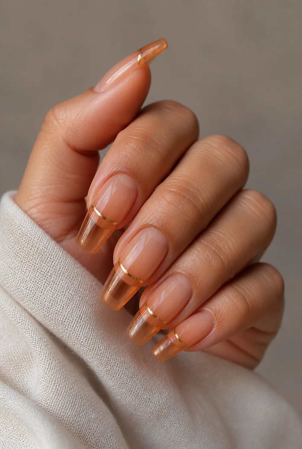 gilded amber tips nail art on olive skin long length - PolishedAndPrettyNails.com gilded amber tips nail art on olive skin, long length