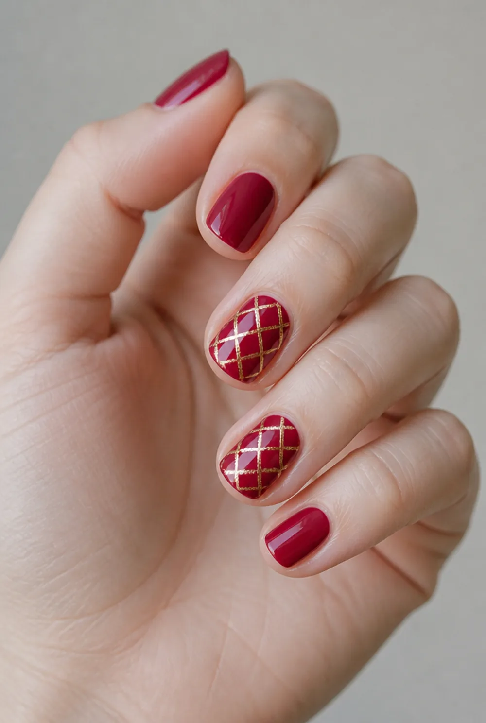 pie-crust lattice art nail art on fair skin short length - PolishedAndPrettyNails.com pie-crust lattice art nail art on fair skin, short length