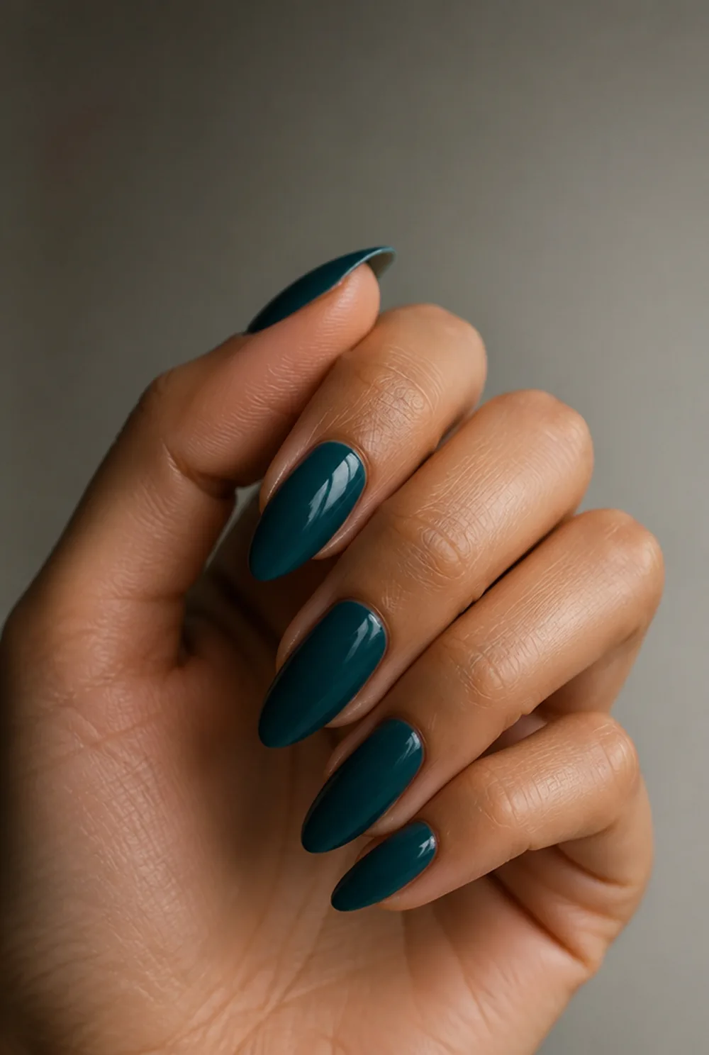 deep teal the contrarian pick nail art on olive skin long length - PolishedAndPrettyNails.com deep teal, the contrarian pick nail art on olive skin, long length