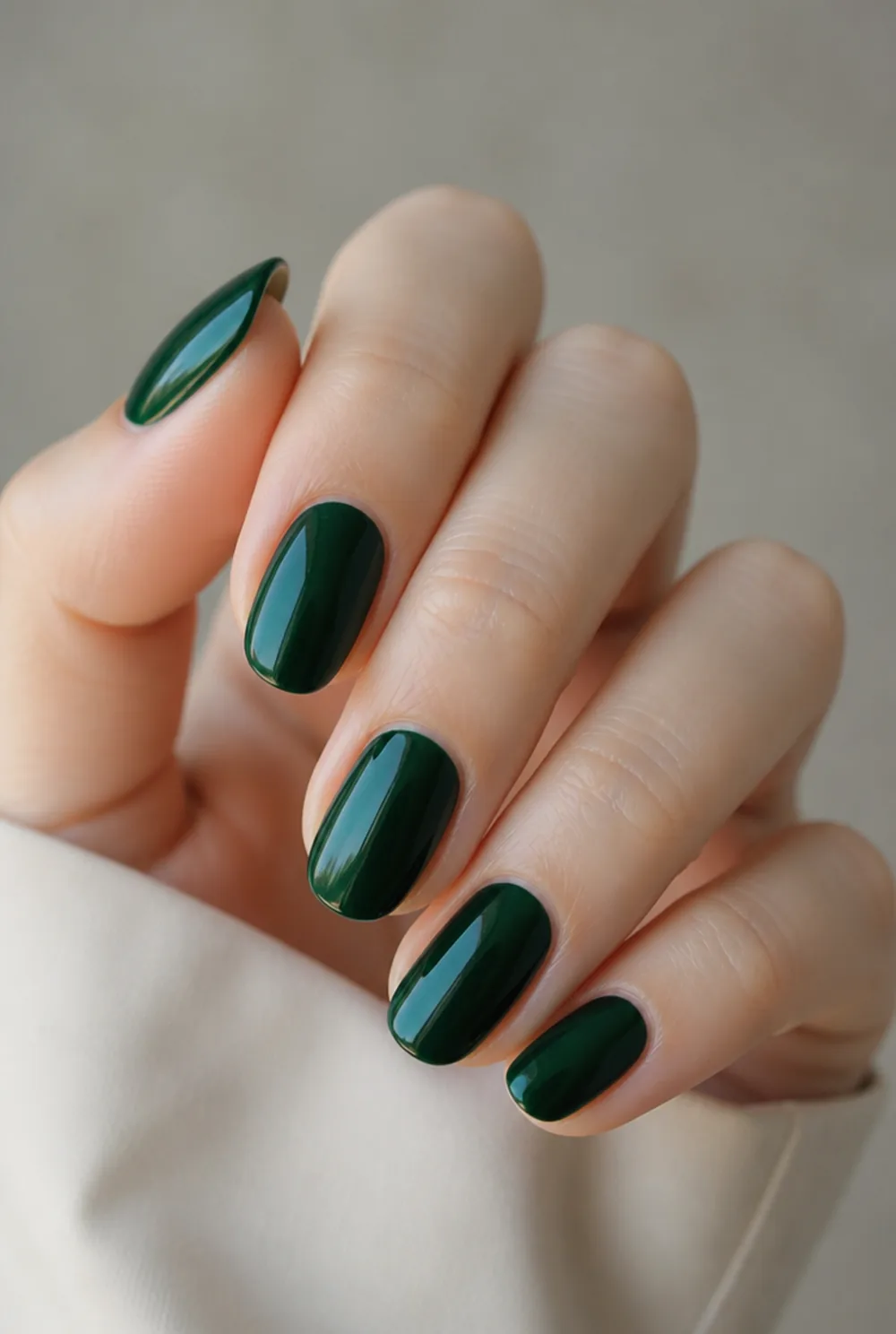 emerald almond nail art on fair skin, short length