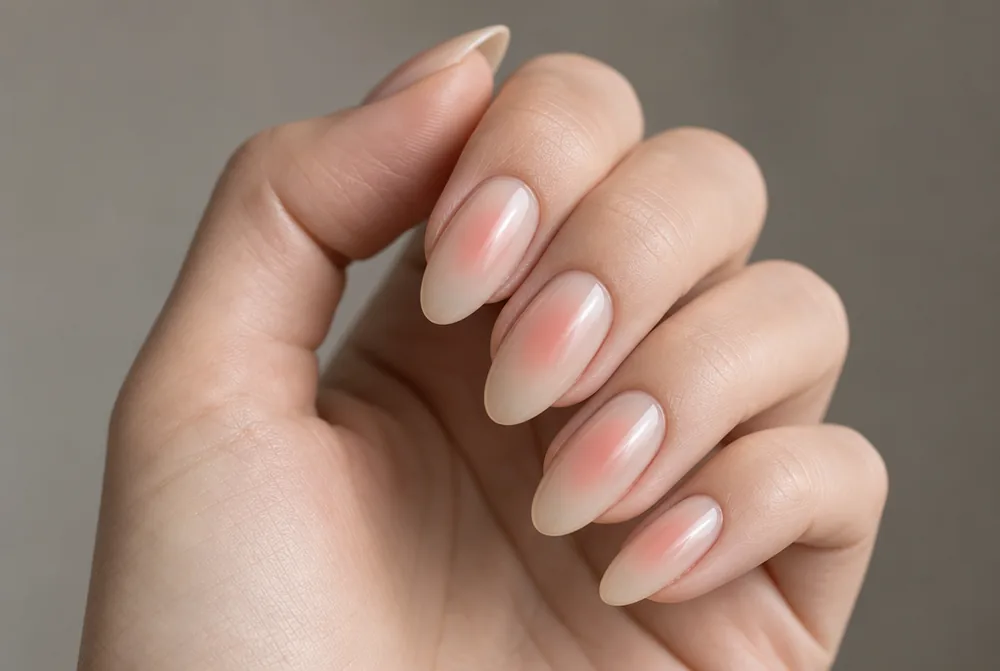 aura almond nails with blurred center glow