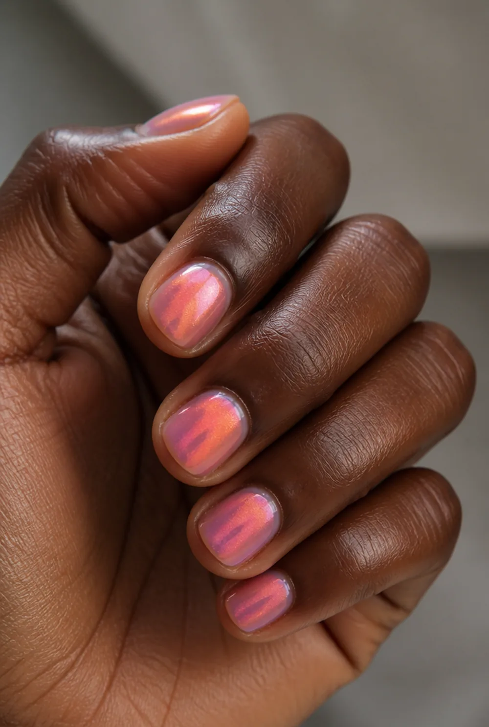 aura on short squoval nail art on deep brown skin