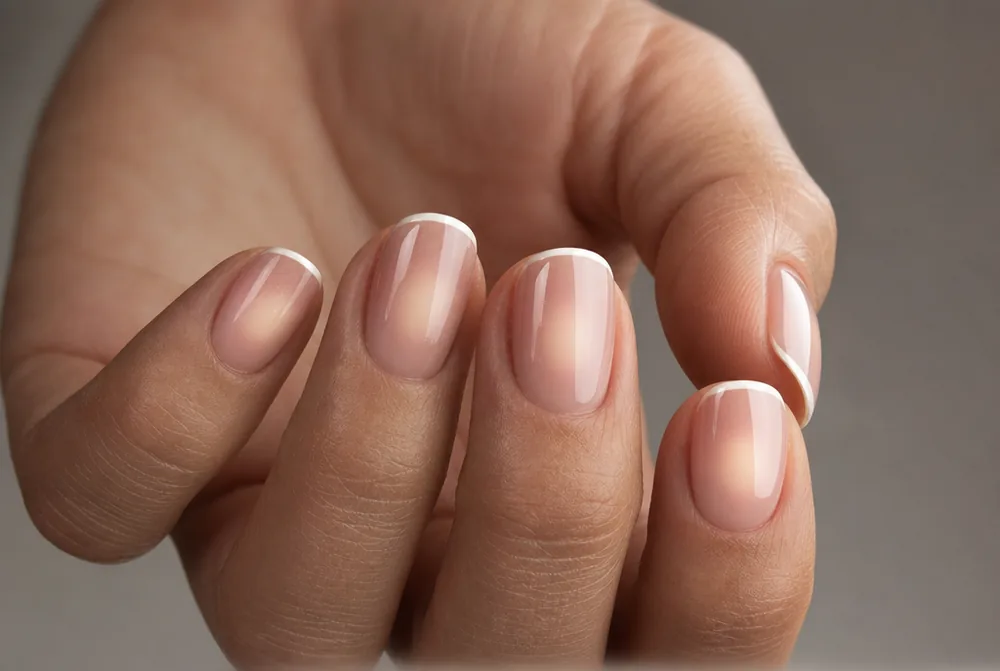 aura nails with a micro French tip line