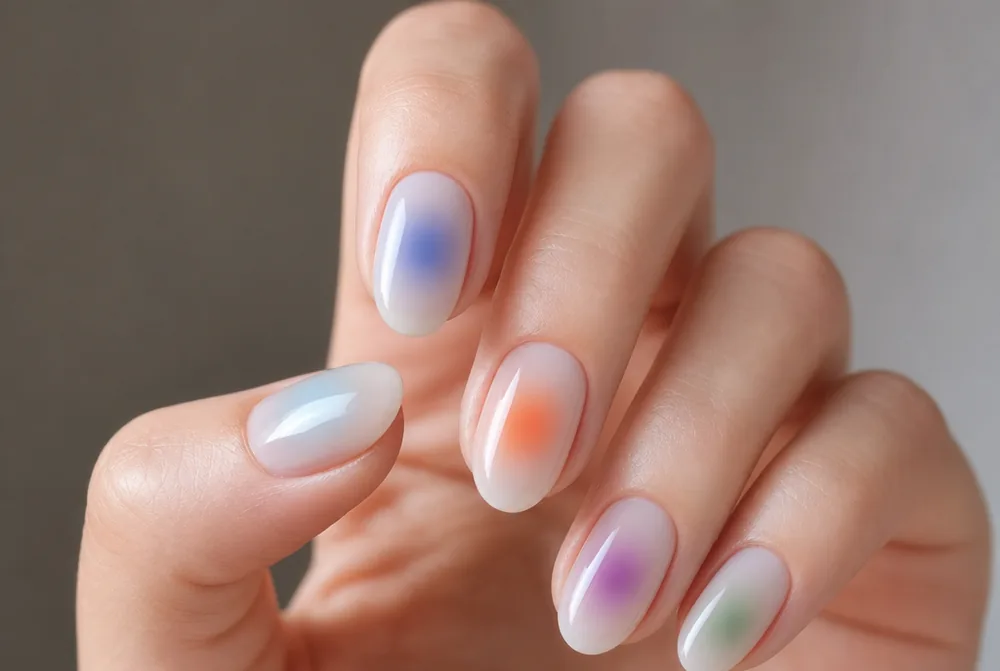 aura oval nails with soft airbrushed halo