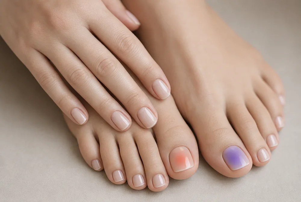 aura pedicure with a blurred glow