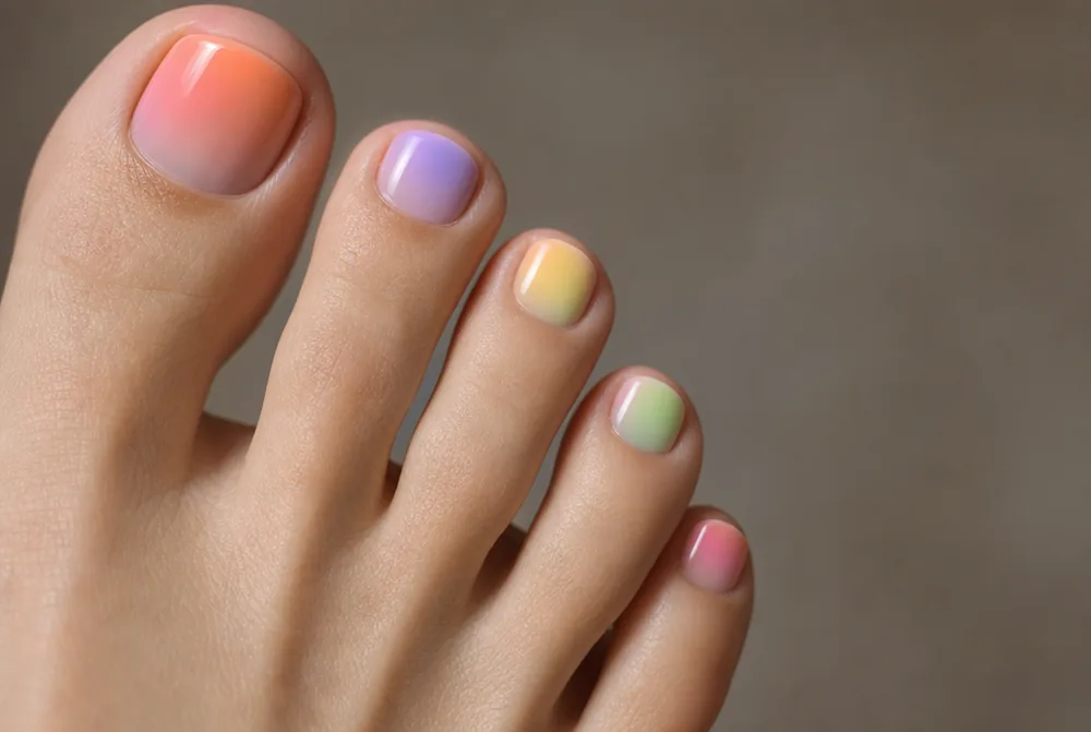 aura pedicure with blurred glow on toes