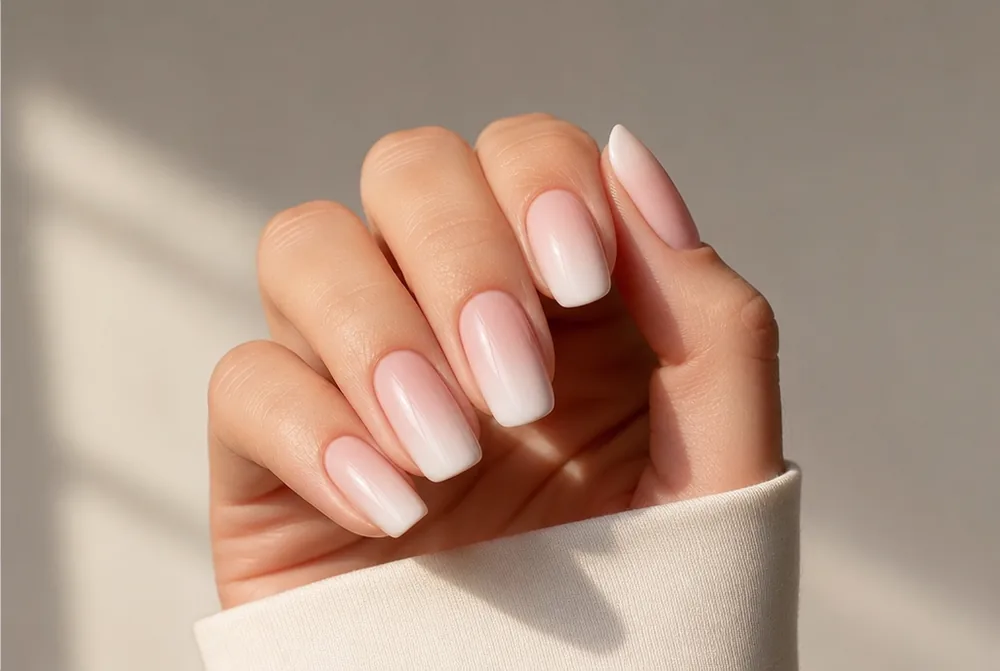 baby boomer ombre nails fading pink to white